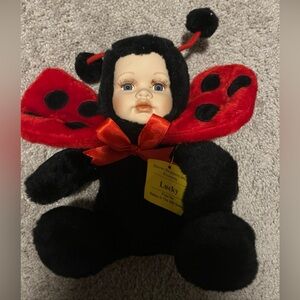 Vintage Show Stoppers Babies in the Wild Ladybug Doll Porcelain Lucky Blue Eyes